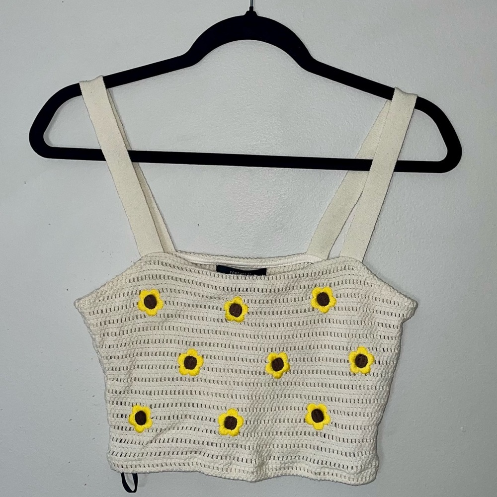 Sunflower Crochet Cropped Tank Top